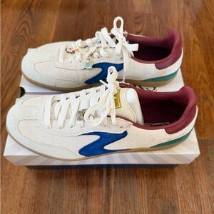 White Sneakers with Blue and Burgundy Accents